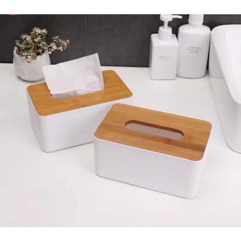 Ready Stock Tissue Box /  Tissue Holder Box  / Tissue Storage Box with Wooden Bamboo Cover