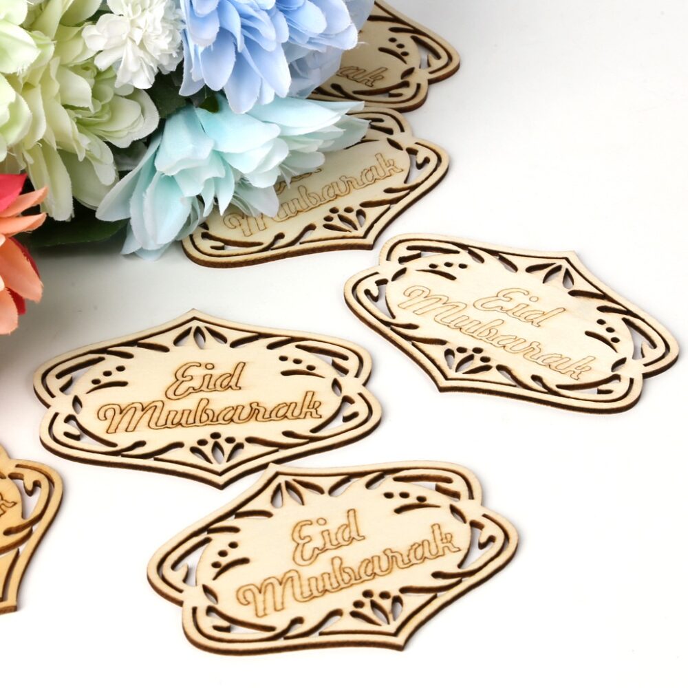 1pcs Wood Eid Mubarak Pendants Ramadan Dropping DIY Eid Mubarak Decoration Hajj Mubarak Party Supplies Moon Eid Al-Fitr - Image 3