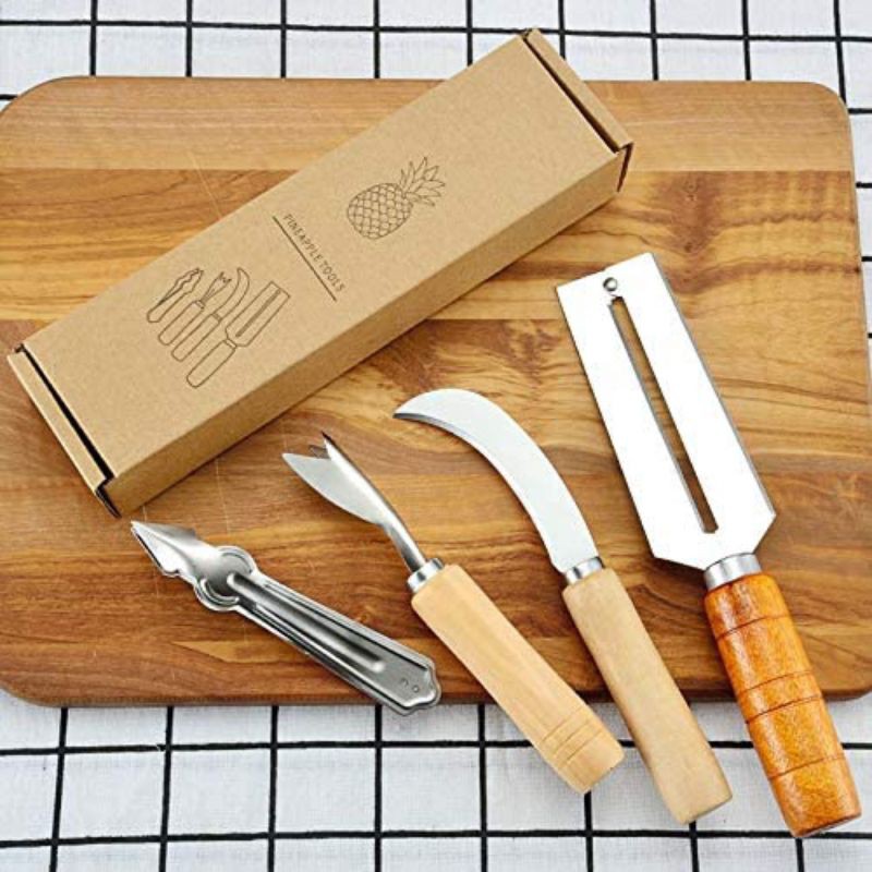 W2A3/6 4pc/Set Stainless Steel Creative Pineapple Peeler Easy Pineapple Knife Cutter Corer Sr Clip Fruit Salad Tools