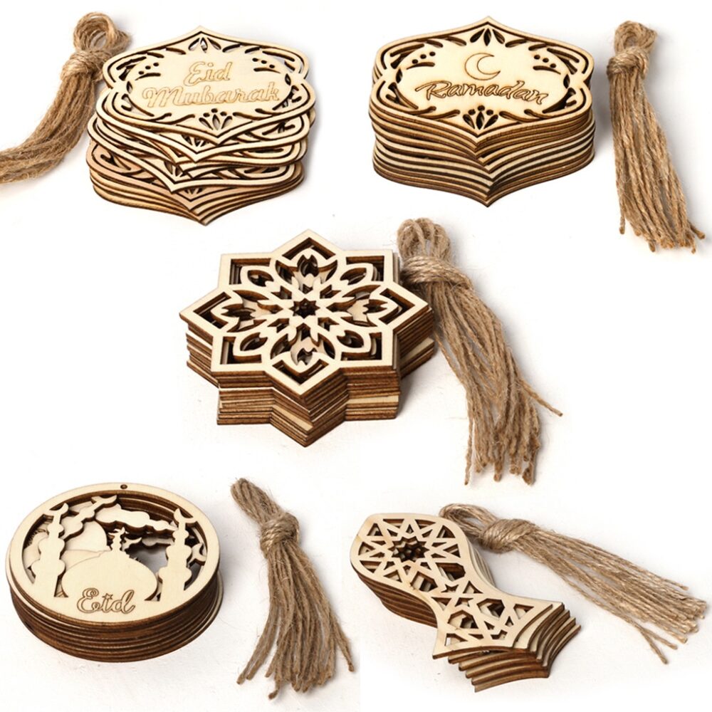 1pcs Wood Eid Mubarak Pendants Ramadan Dropping DIY Eid Mubarak Decoration Hajj Mubarak Party Supplies Moon Eid Al-Fitr
