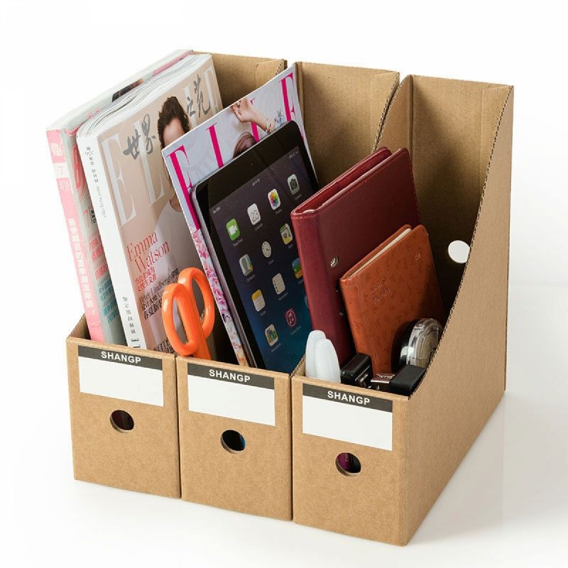 S1044 Kraft Paper Cardboard Magazine File Holders Documents Box Organizer Rack