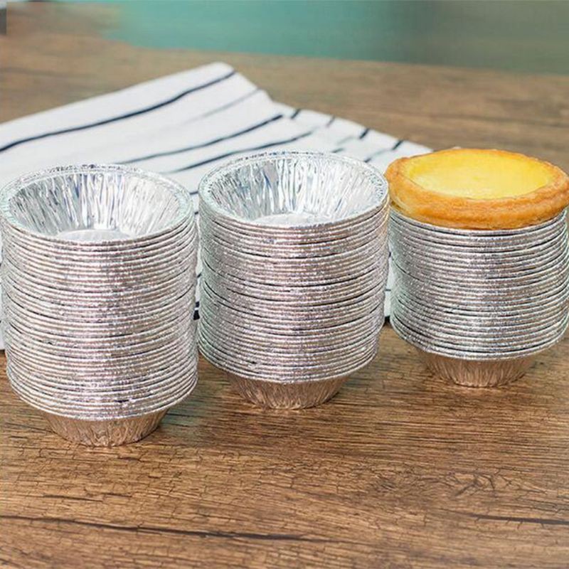 100pcs Disposable Tin Foil Round Egg Tart Mold Acuan Tart Foil Round Egg Tart sekali pakai
