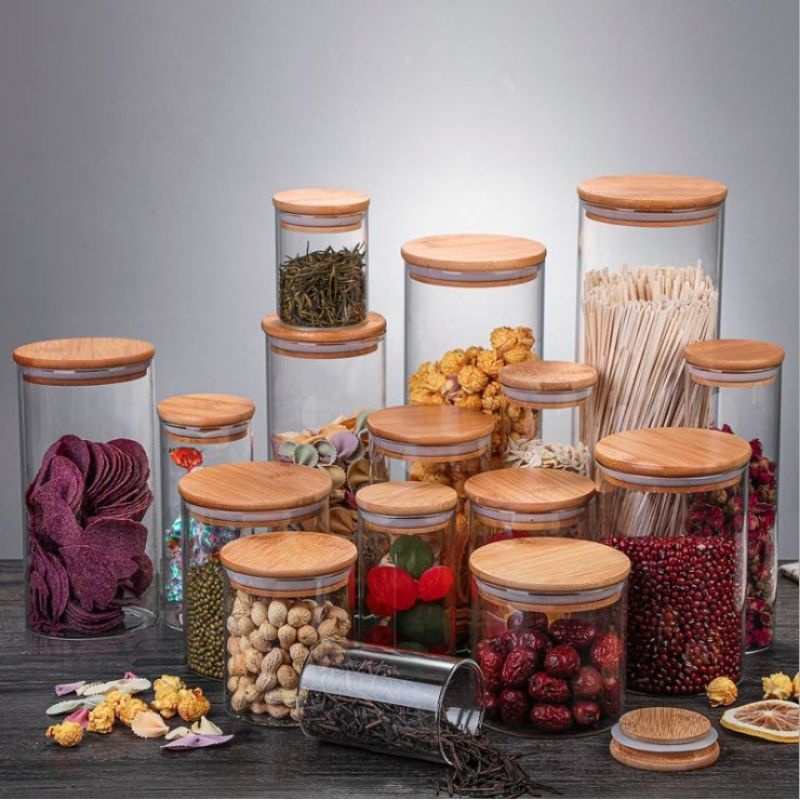 M8018 Ready stock Glass Jar Food Storage Bamboo Jar Lid Air Tight Jar Pot Kitchen Jar Container