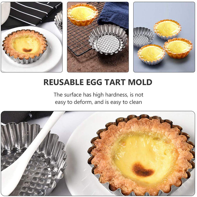 w3a6 1 Pcs Egg Tart Molds Stainless Steel Baking Mold Reusable Cake Mould Steamed Rice Cake Mould Pudding Jelly Mould