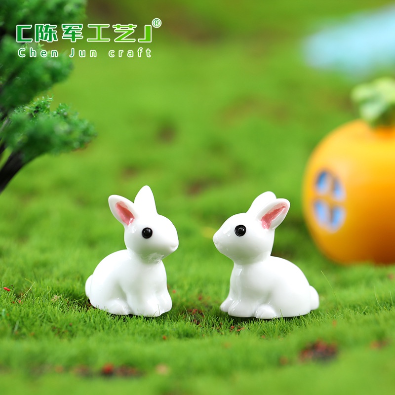 1pcs Moss Micro Landscape Ornament Small Ears White Rabbit Ornament Accessories