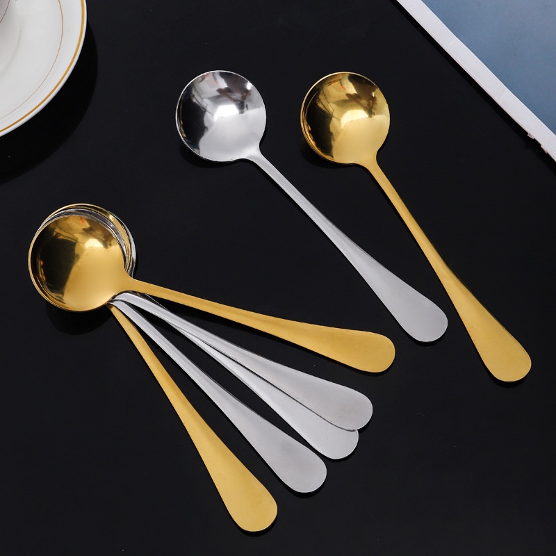 Stainless steel round spoon net red No. 3 round head spoon household restaurant stirring dessert soup rice spoon