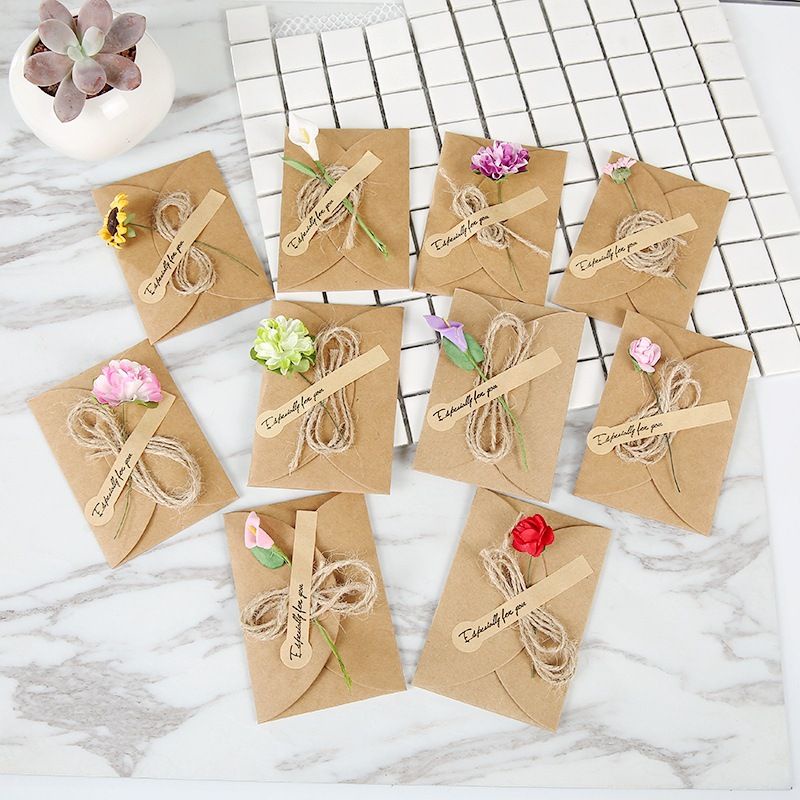 Dried Flower Greeting Card ~ Creative DIY Retro Kraft Paper Dried