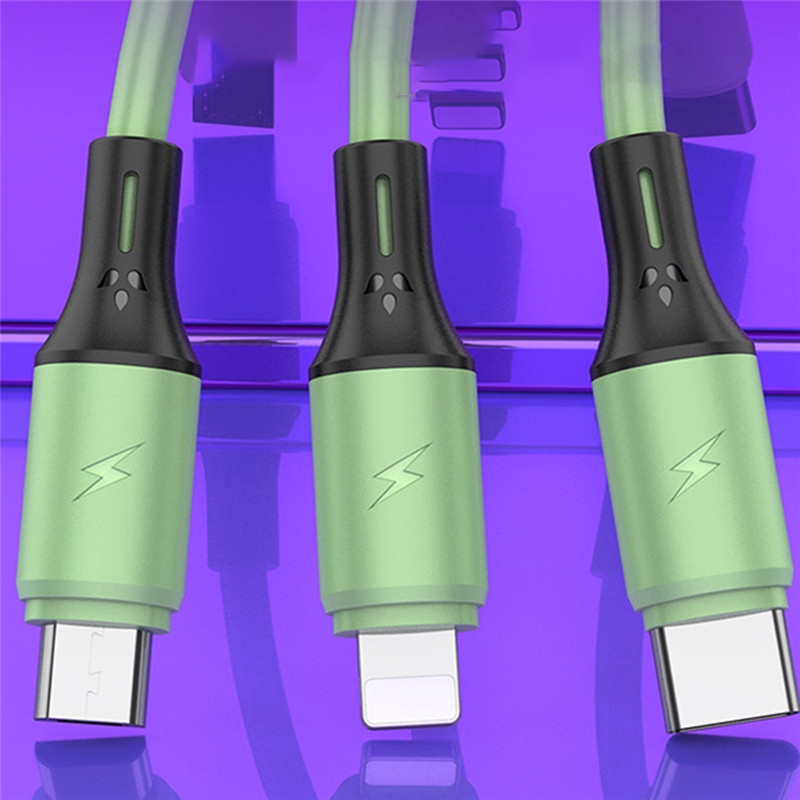 3 In 1 Liquid Silicone USB Cable Fast Charger Cable Micro USB/Type-C