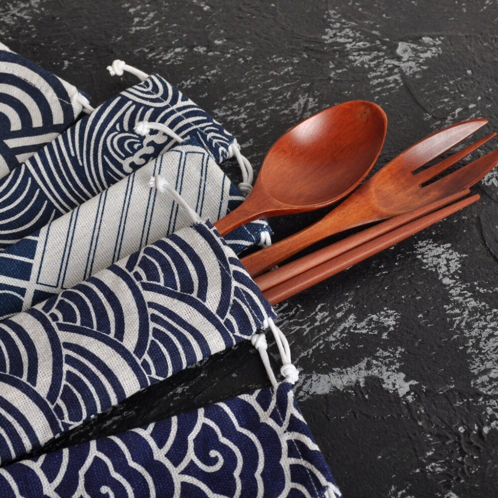 Japanese Style Japanese Tableware Portable Cotton and Linen Bag Chopsticks Spoon Knife and Fork Straw Storage Bag