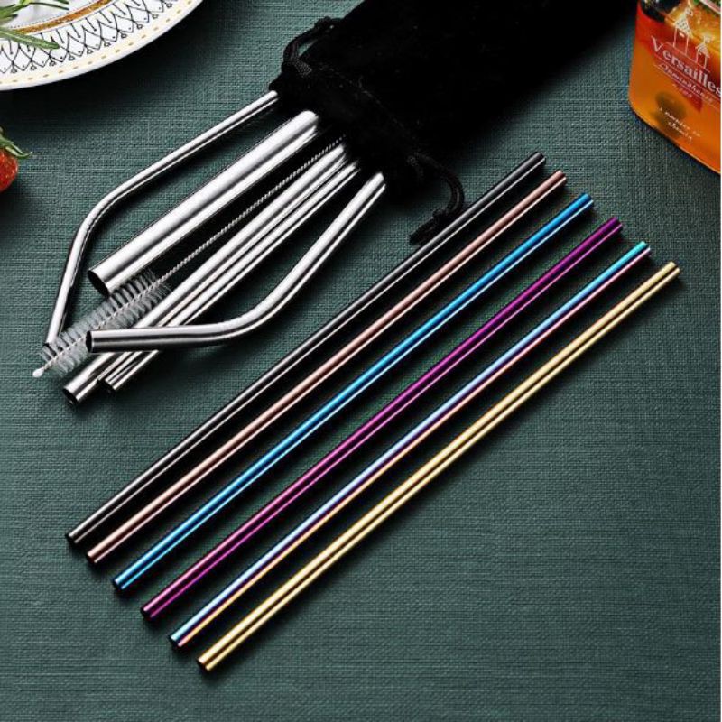 H1015 [Ready Stock] Stainless Steel Metal Drinking Straw Straws Straight Bent Reusable Washable