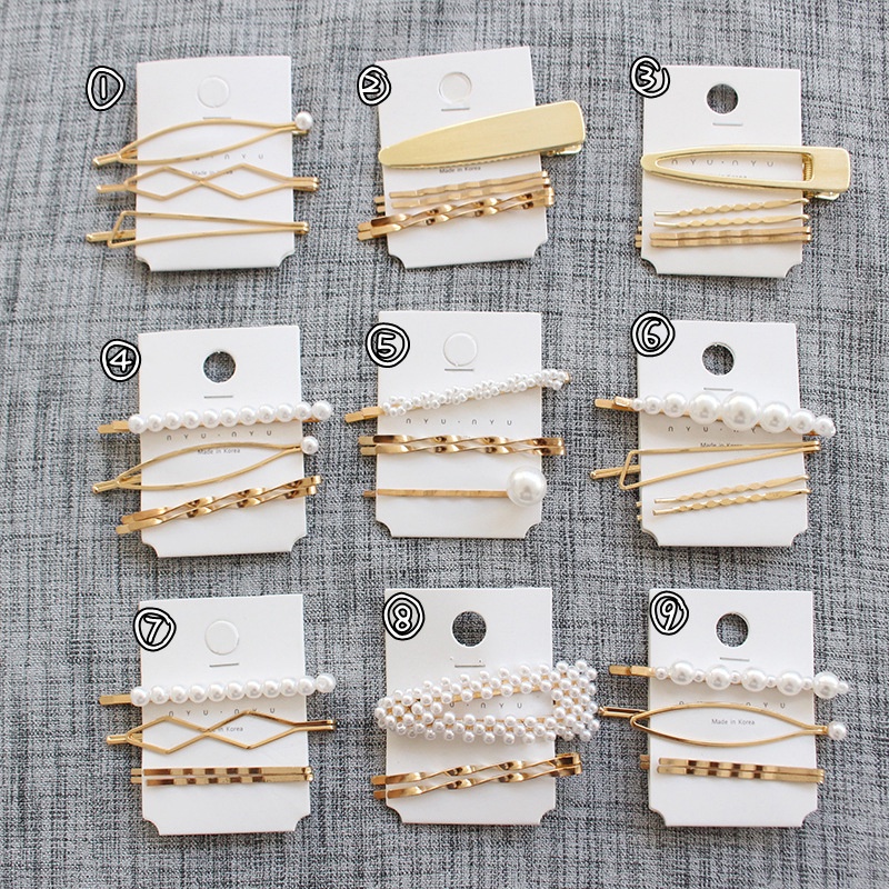 Side clip Korean metal pearl hairpin combination minimalist sweet style bangs clip hairpin