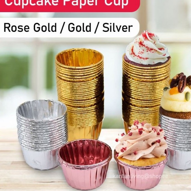 M1028 50pcs Ready Stock Korean Cupcake Paper Cup (Rose Gold / Gold / Silver) Muffin