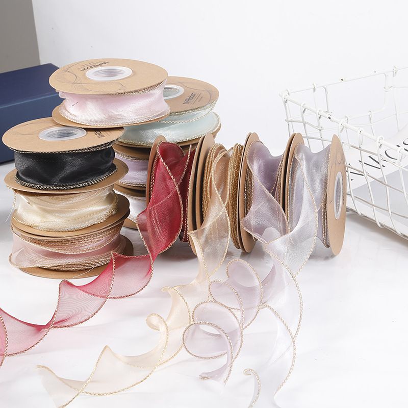 4cm gold rim fishtail yarn ribbon wavy overhanging flower yarn packaging material baking packaging 4