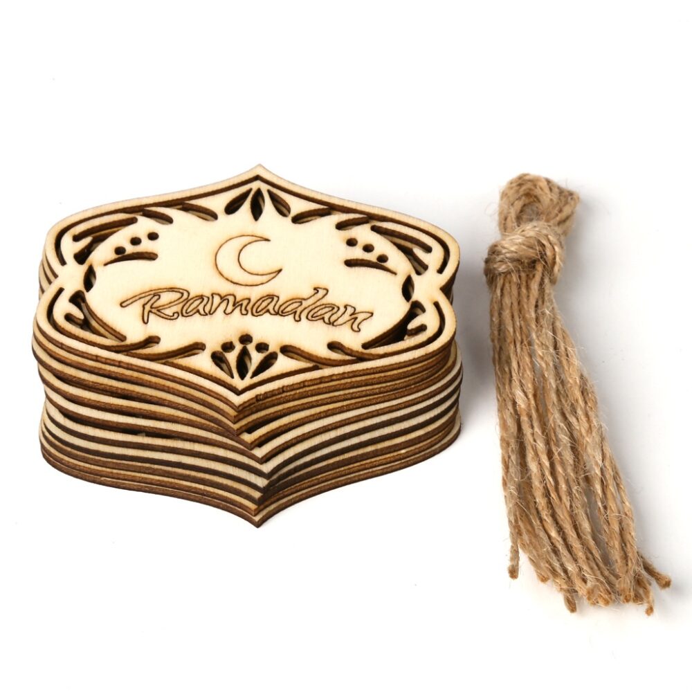 1pcs Wood Eid Mubarak Pendants Ramadan Dropping DIY Eid Mubarak Decoration Hajj Mubarak Party Supplies Moon Eid Al-Fitr - Image 9
