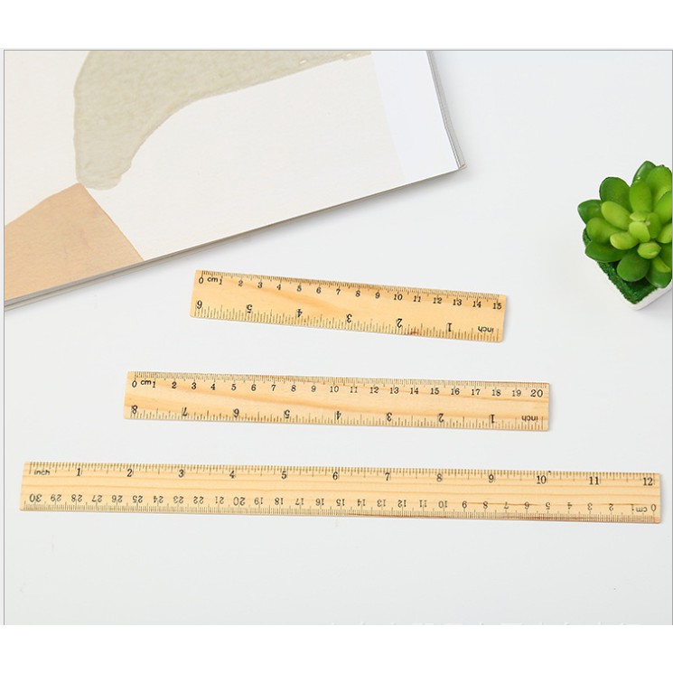 wooden wooden ruler 15cm single-sided double scale ruler student learning stationery ruler