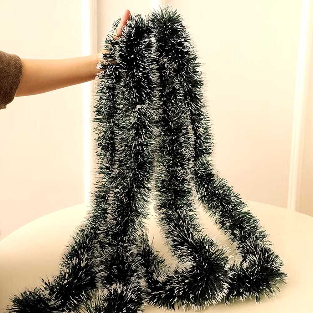 2M Long Dark Green & White Tinsel Christmas Decorations Tree