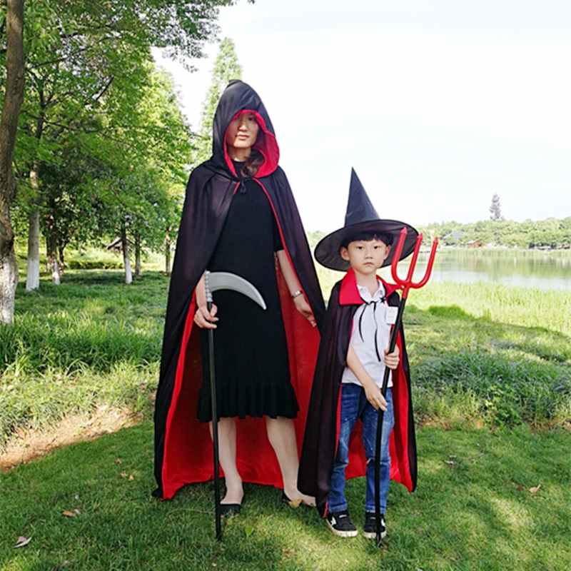 Halloween cloak children adult makeup costume props red and black face stand collar death cloak cloak pirate cloak
