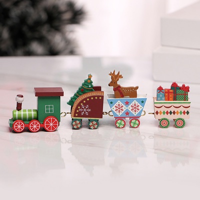 Christmas desktop decoration creative wooden four-section small train wood products DIY assembly small gifts