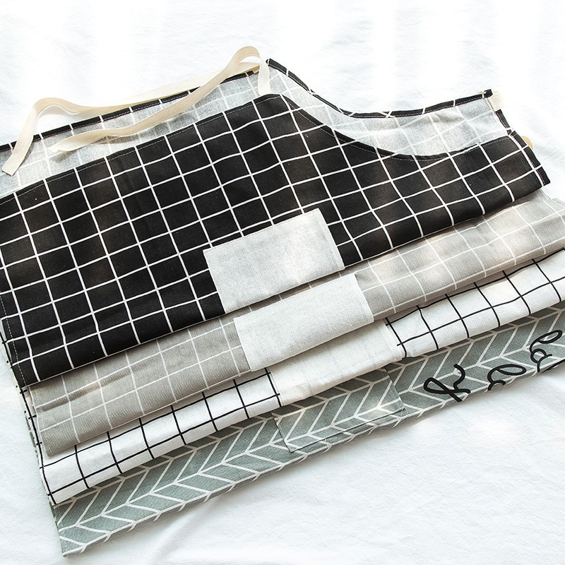 Kitchen cotton and linen apron Oil-proof thickened waist cooking protective clothing Korean fashion simple adult plaid