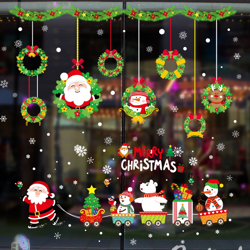New Christmas and New Year wall stickers 9 multi-choice cartoon hanging ball Christmas decoration glass window sticker