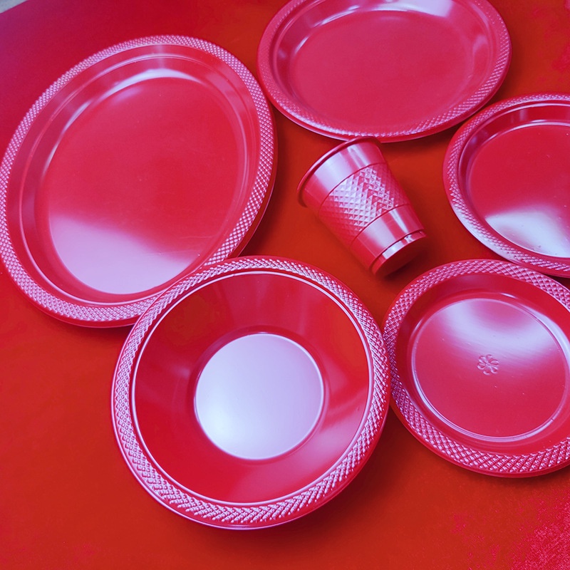 1pcs red disposable PS plastic plate wedding festive red plate natal year New Year lucky plate PS