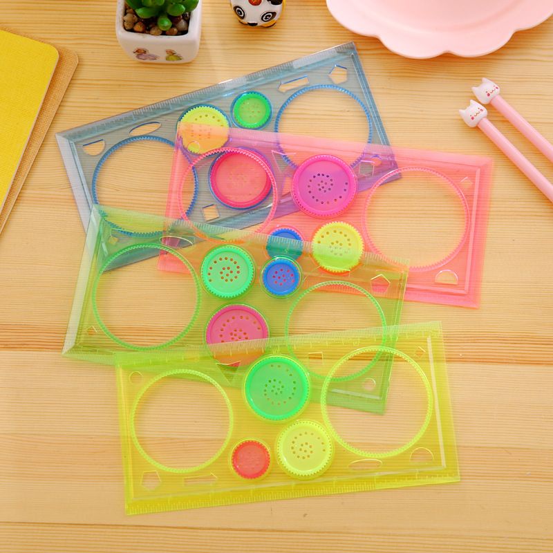 1pcs creative puzzle four-color transparent multi-flower ruler template ruler drawing board ruler children students