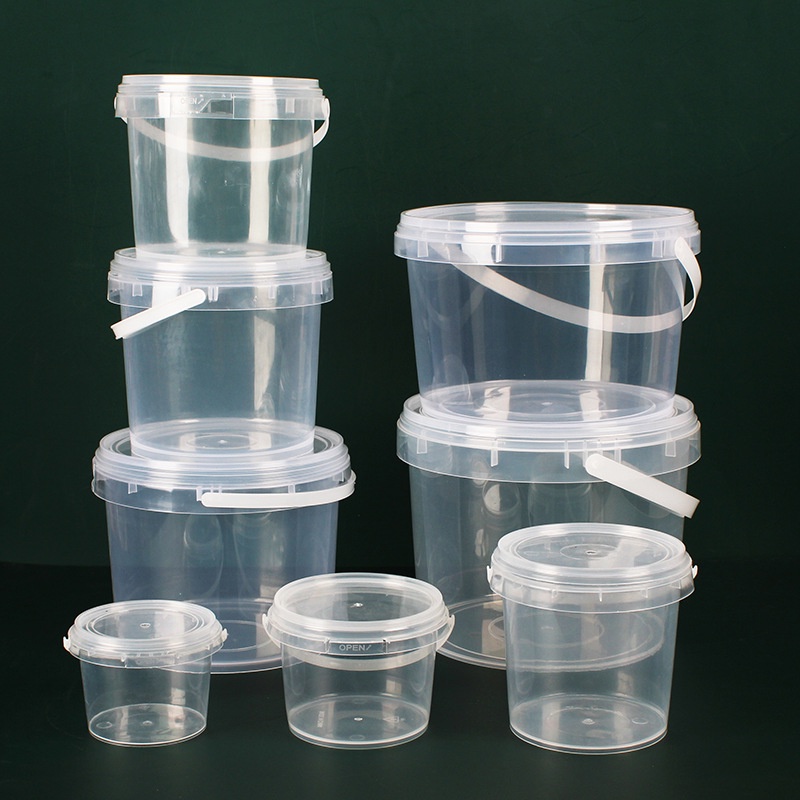 Household transparent storage bucket with lid plastic bucket round bucket freeze-dried food sealed bucket desktop finish