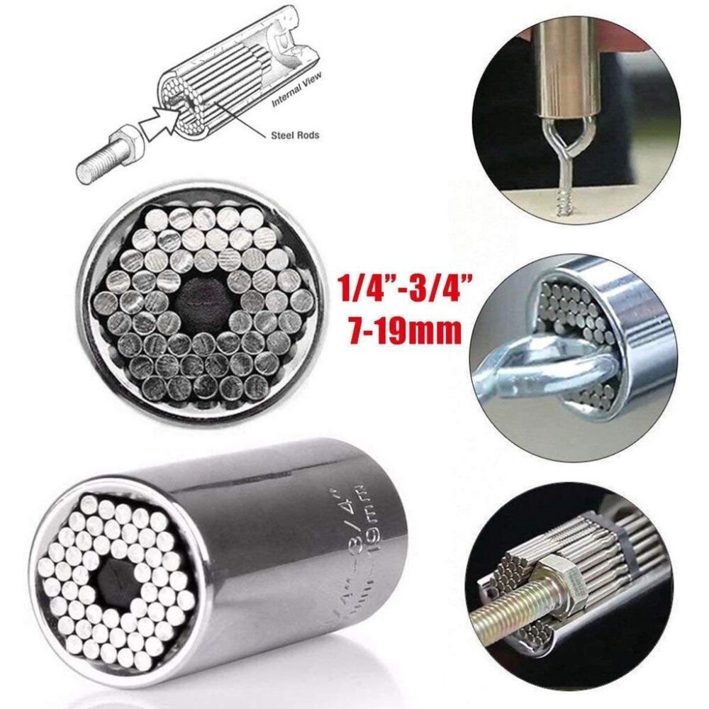 Cross Border Metric 7-19mm Socket 3/8" Hex Rod Connector 1/4"-3/4" Silver Ratchet Socket Head