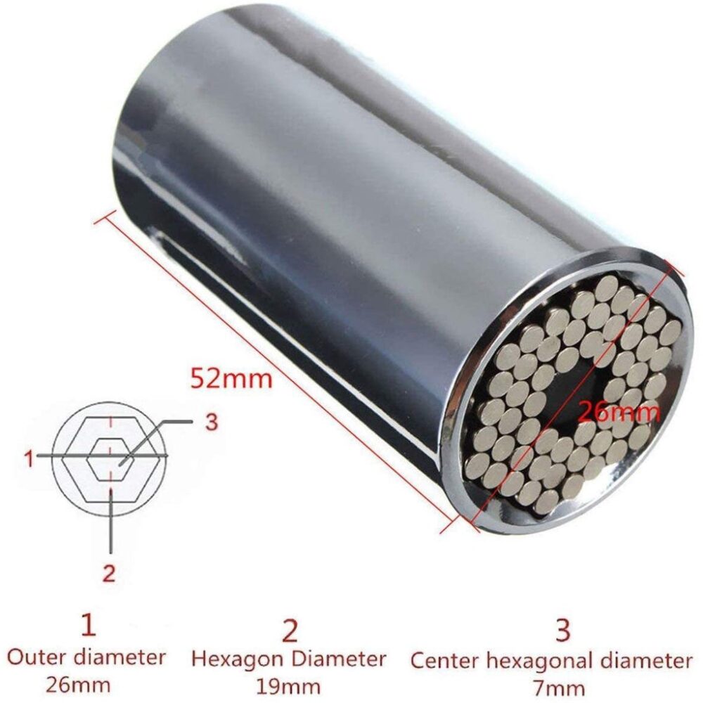Cross Border Metric 7-19mm Socket 3/8" Hex Rod Connector 1/4"-3/4" Silver Ratchet Socket Head - Image 3