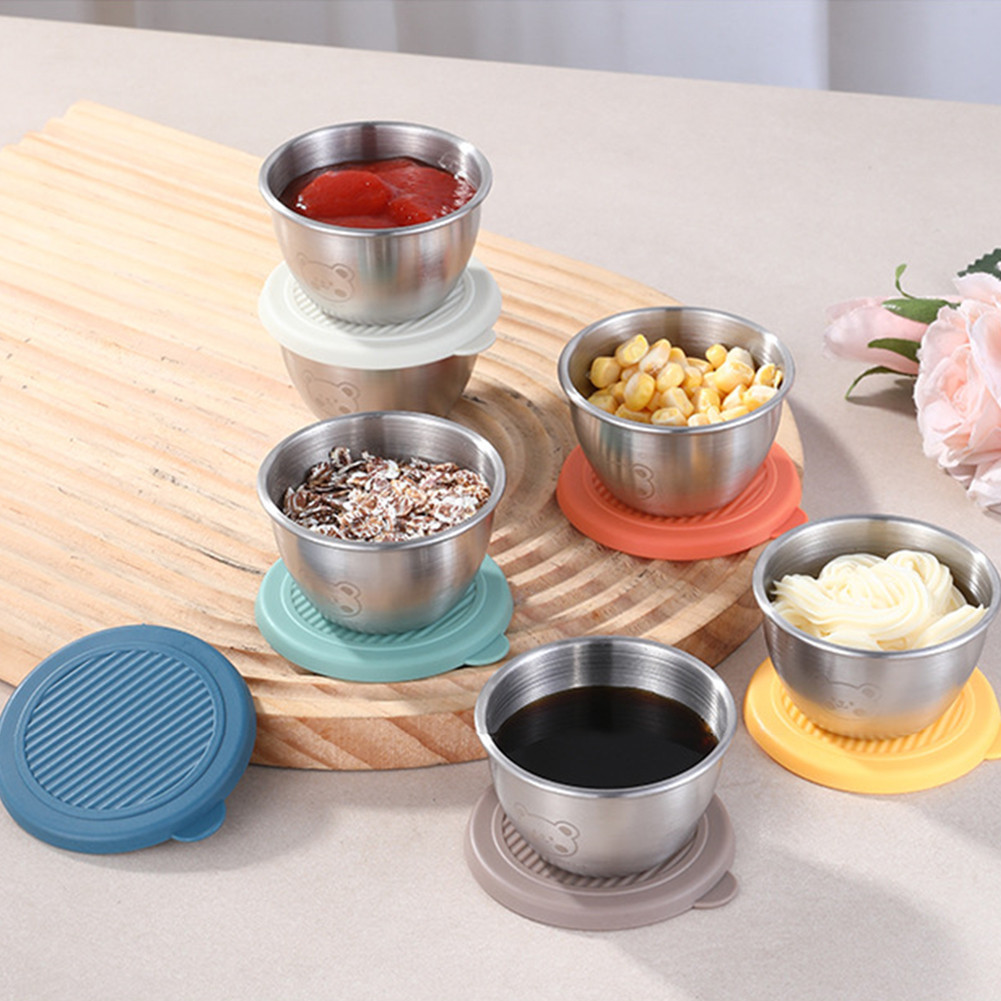 Little Bear 304 Stainless Steel Dipping Seasoning Box with Lid Sealed Sauce Cup Salad Seasoning Fresh-Keeping Container