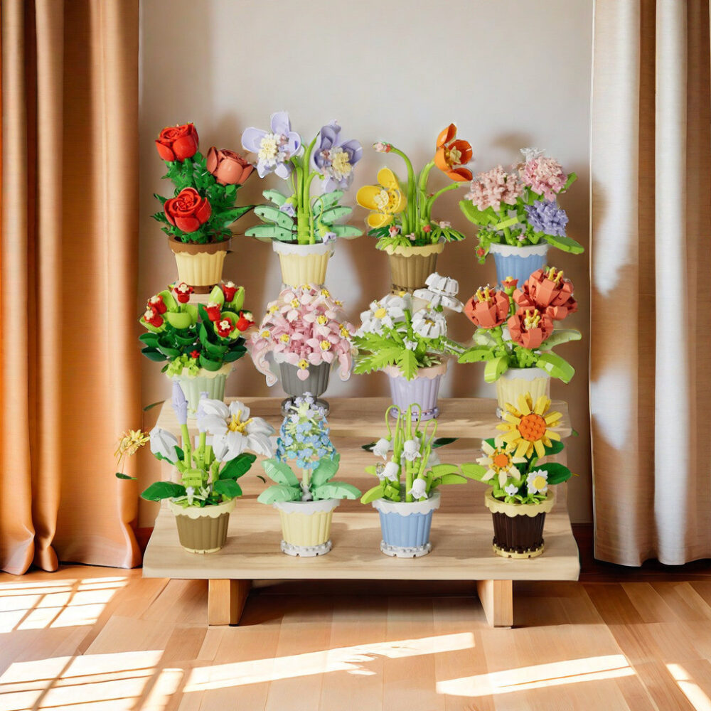 Building Blocks Preserved  Flowers Potted Building Blocks Roses Sunflowers Building Blocks Model Decorations Girls Toys