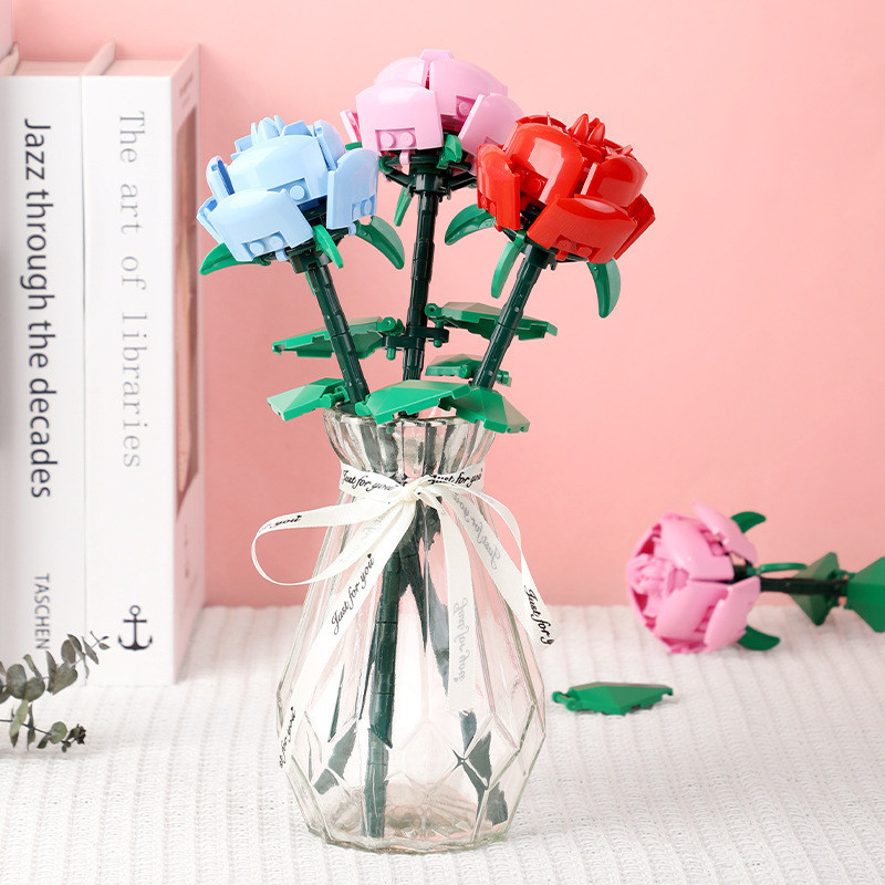 Valentine's Day Tanabata rose bouquet puzzle bouquet building blocks girls toys birthday gift