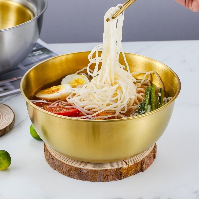 Stainless Steel Bowl, Korean Cold Noodle Bowl, Stainless Steel Bowl for Rice and Flour Mixed with Gold and Silver Plated