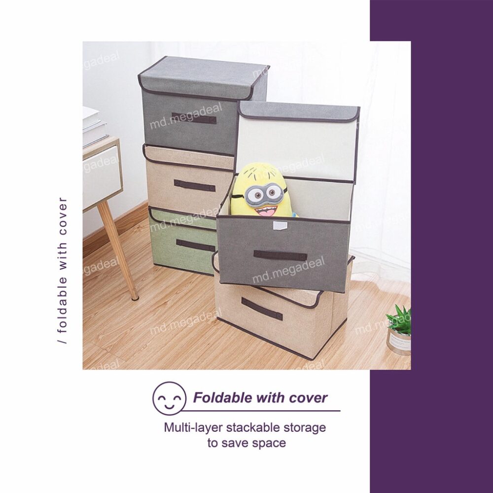 2 In 1 Korean Storage Box Foldable Linen Cloth Storage Box - Image 6