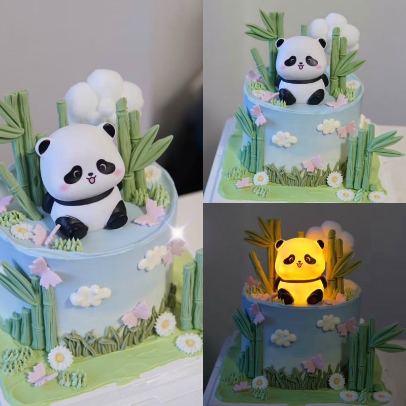 LED Panda Birthday Cake Decoration Accessories Happy Children's Birthday Creative Paper Cup Baking Decoration Plugin
