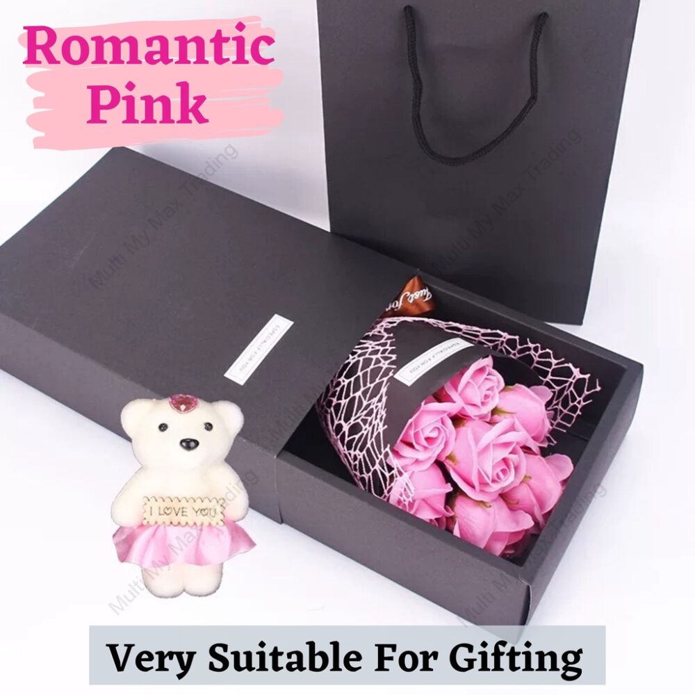 Rose Soap Flower Bouquet Bear Gift for Christmas Birthday Anniversary Graduation Valentines Girl Friend