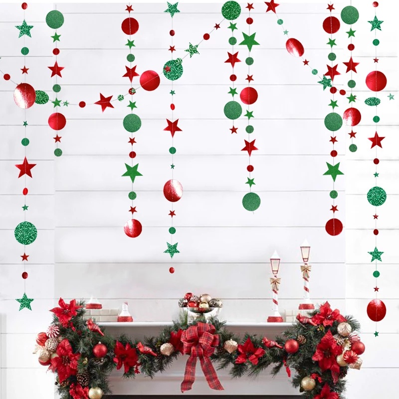 4M Twinkle Star Paper Garland for Merry Christmas Decorations Home New Year Xmas Tree Ornaments