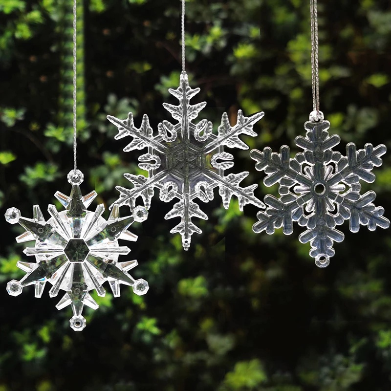 1pc Christmas Transparent Acrylic Crystal Snowflake Christmas Tree Pendant Decorations/New Year Decor