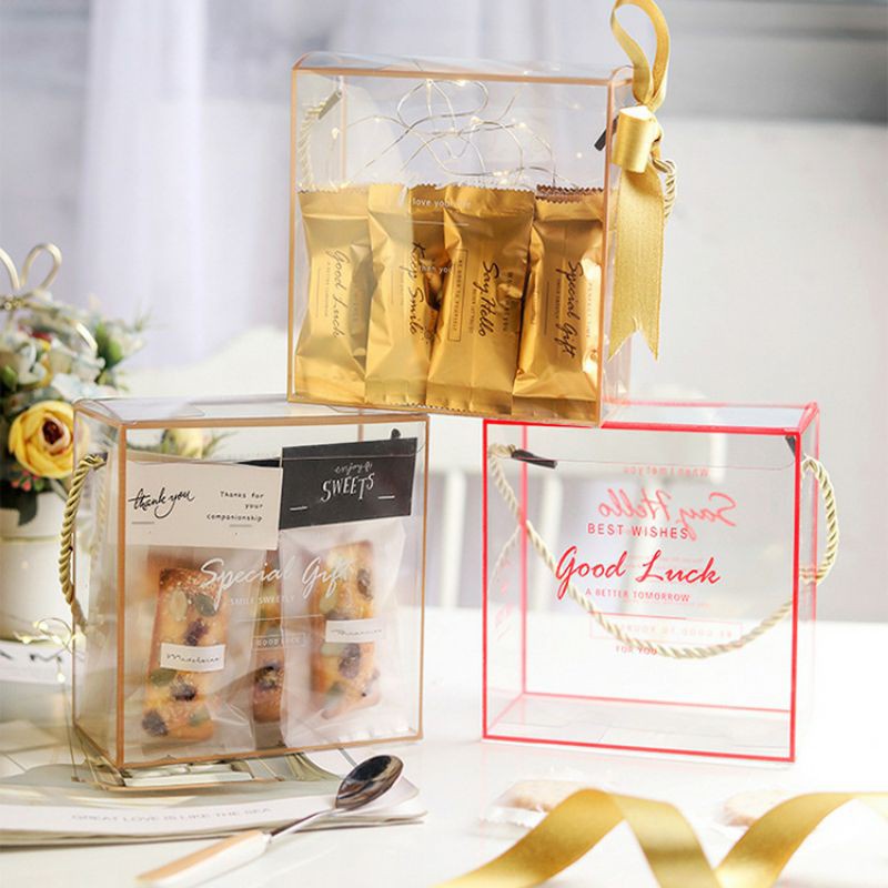 2/10pcs Creative Transparent Portable Upscale Gift Box Candy Nougat Cookies Packing Tote Box