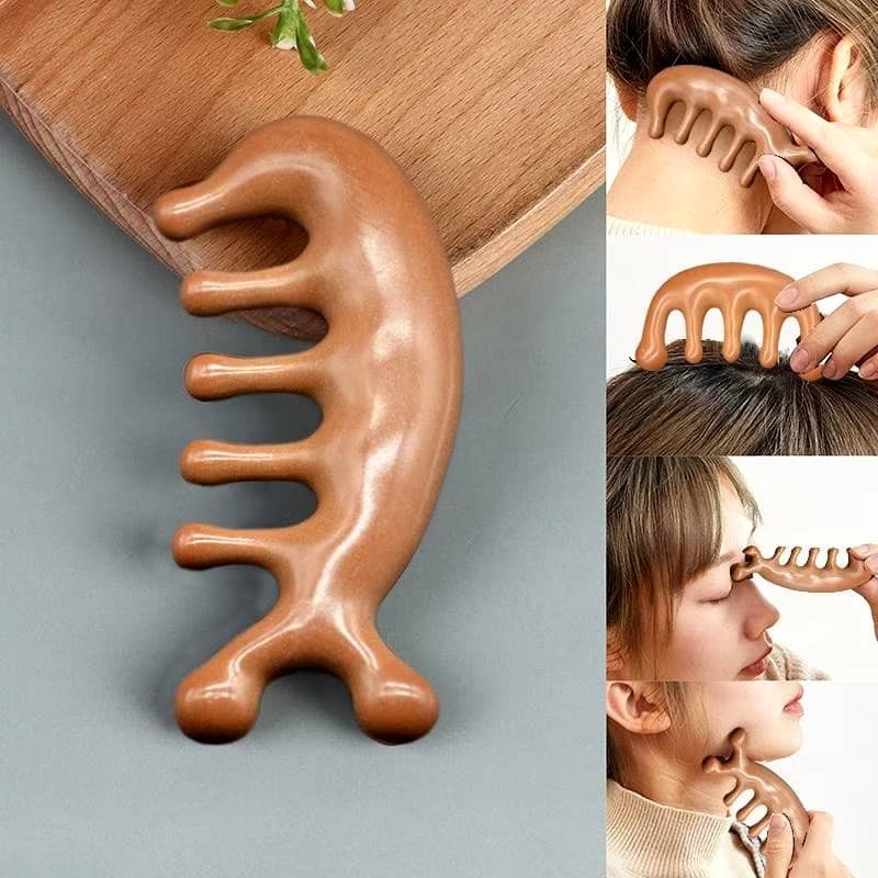 1PC Wooden head meridian comb for treating and preventing hair loss Round head five finger comb Round comb Massage comb