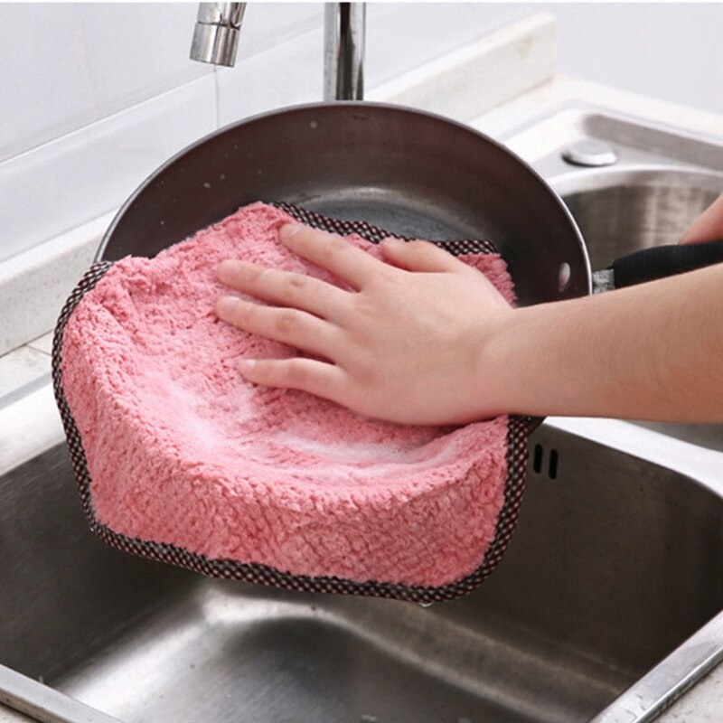 1Pcs Kitchen Towels Dishcloths Non-stick Oil Thickened Table Cleaning Cloth Absorbent Scouring Pad