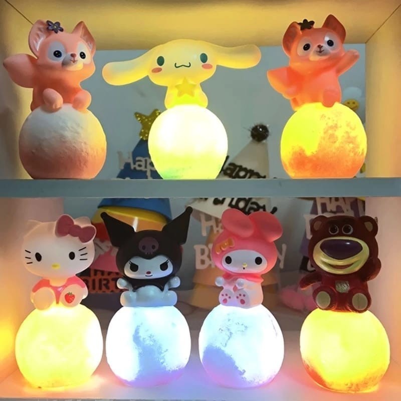 Sanrio Night Light Moon Ball Cinnamoroll Kuromi Melody Figure Cartoon LED Light Cute Beauty Bedroom Ornament Bedsid