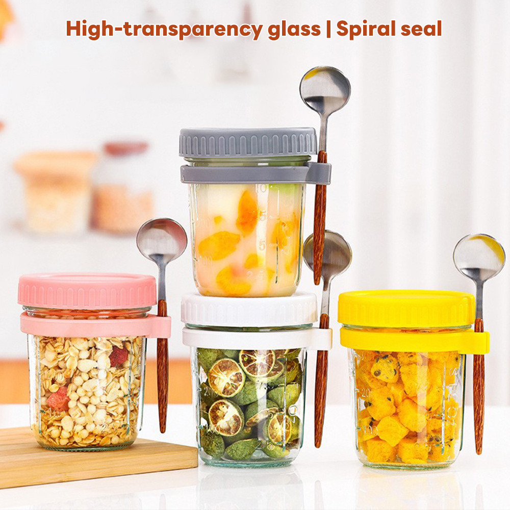 350ml Breakfast Oatmeal Cup Glass Cereal Yogurt Cup 2in1 Glass Oatmeal Cup with Spoon Portable Oat Cup with Lid