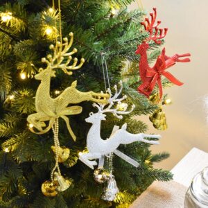 Red Gold Silver Reindeer PVC Elk Christmas Tree Pendant Ornament Deer With Bell DIY Decor Kids Gift MC1