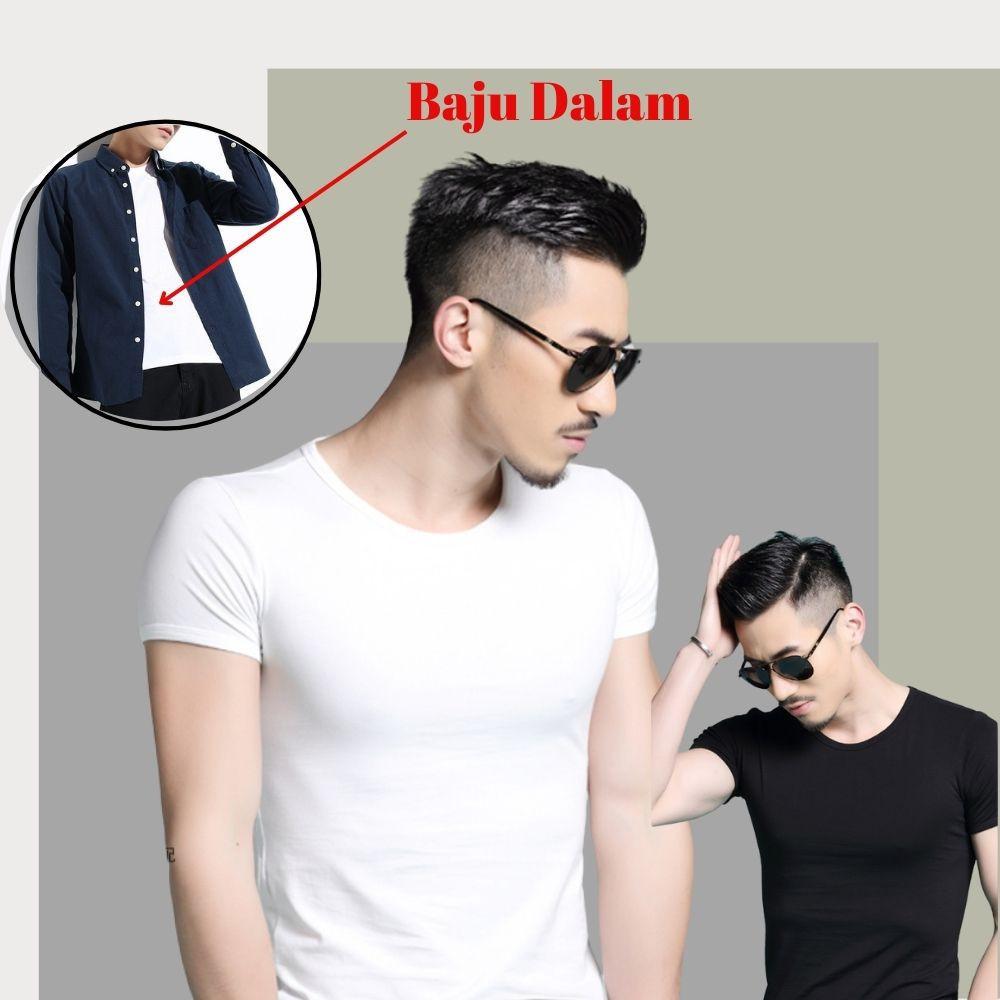 Baju Dalam Lelaki Tshirt Inner Singlet Men Inner Lelaki Pure white black short-sleeved t-shirt men's half-sleeved