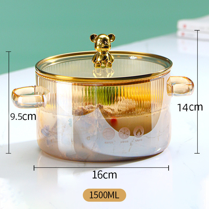 Glass pot cute bear household food supplement soup pot double-eared glass instant noodle bowl