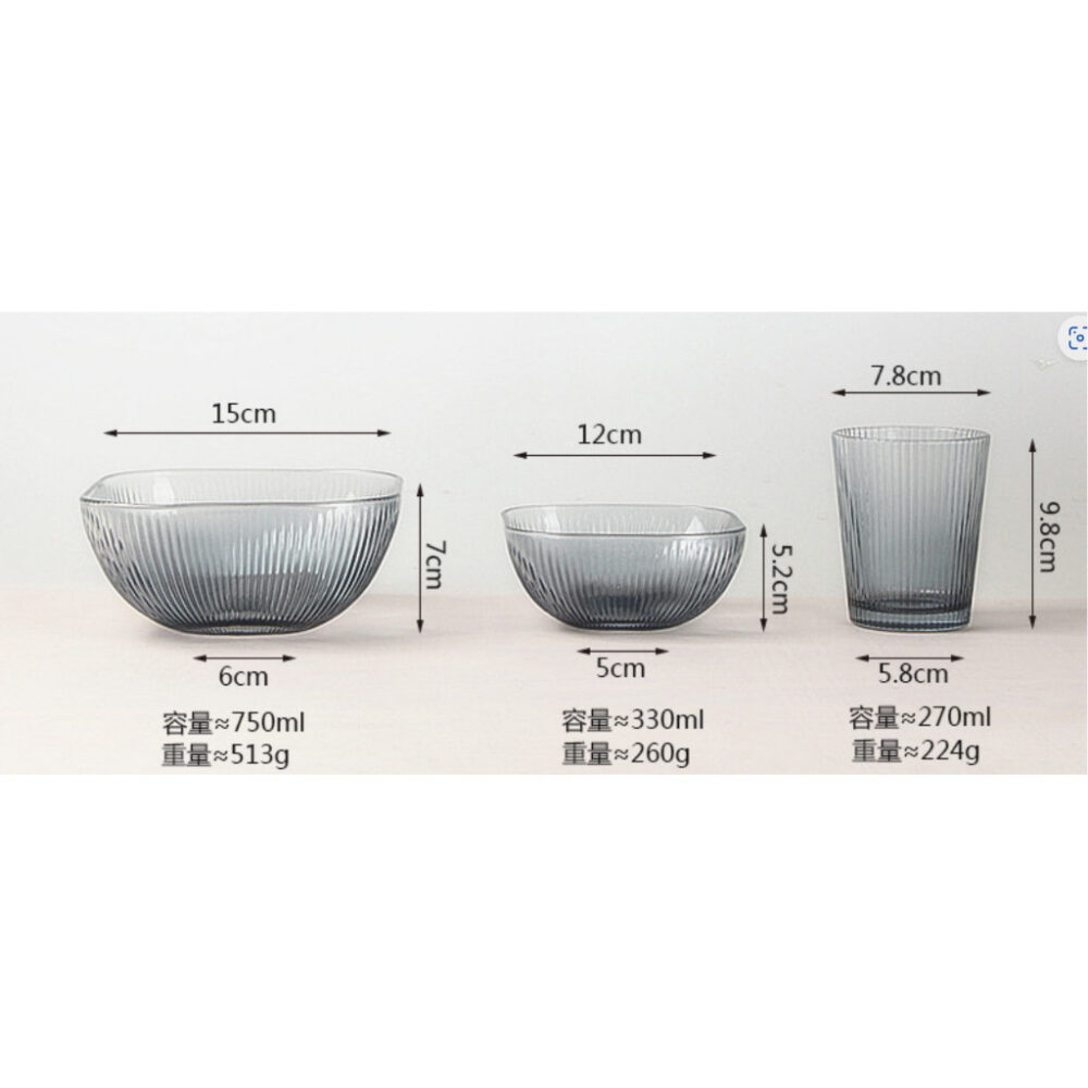 Vertical pattern glass bowl two-piece set for home drinking glass dessert salad bowl set - Image 3