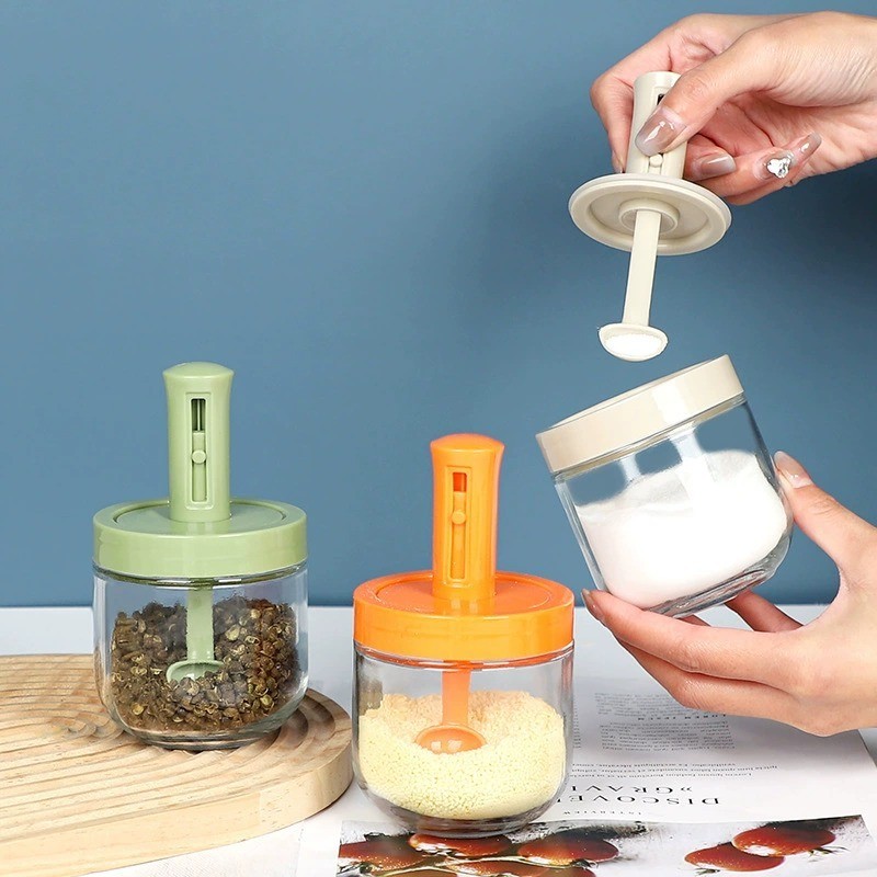 Airtight Seasoning Jar Adjustable Spoon Condiment Spice Bottle Salt Pepper Bekas Rempah Botol Garam Bekas Gula Garam