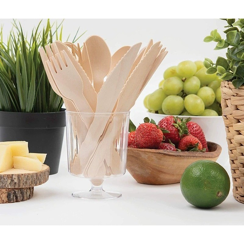 100pcs Disposable natural wooden cutlery set (spoon/knife,fork) Kitchen Takeaway Utensils