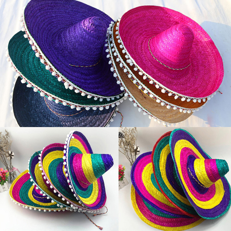 Carnival Sombrero Men Women Party Sun Hats Natural Straw Mexican Wide Brim Panama Bucket Hats Adjustable Fashion Retro